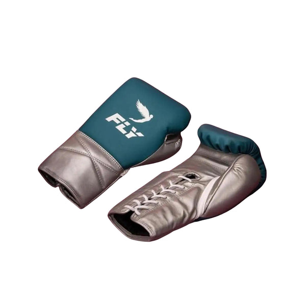 Teal & Metallic Silver Boxing Gloves — Professional Fight Style