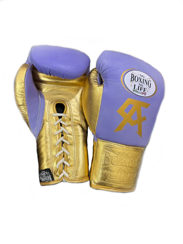 NO BOXING NO LIFE TRAINING GLOVES - MATTE LIGHT PURPLE & GOLD | 100% Pure Leather | Best Choice for Fighters