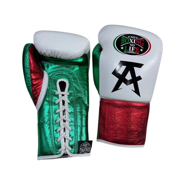 NO BOXING NO LIFE TRAINING GLOVES - METALLIC RED, GREEN & WHITE | 100% Pure Leather | Best Choice for Fighters