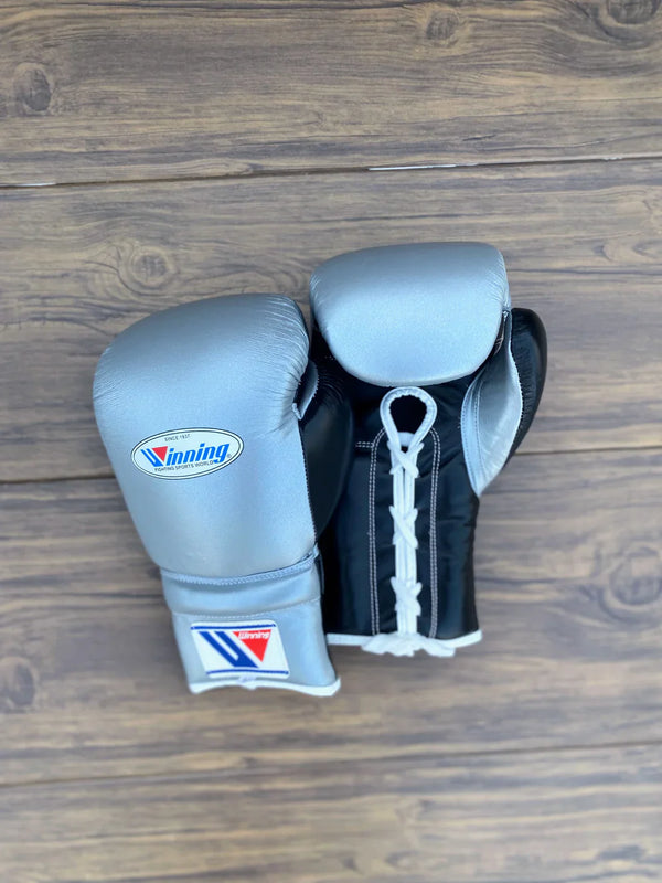 Metallic Grey & Black Custom Handmade Boxing Gloves | Winnings | Personalise your name | 100% Pure Leather | Best Choice for Fighters | Flat 50 OFF