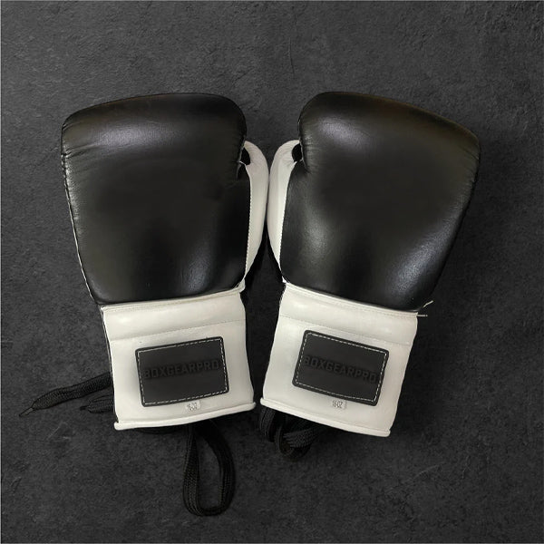 Pro Elite Black and White Boxing Gloves | 100% Leather