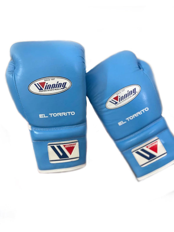 Pro Elite Baby Blue Boxing Gloves | Winnings | 100% Leather | Premium Quality | Personalise your name | Champions Choice |