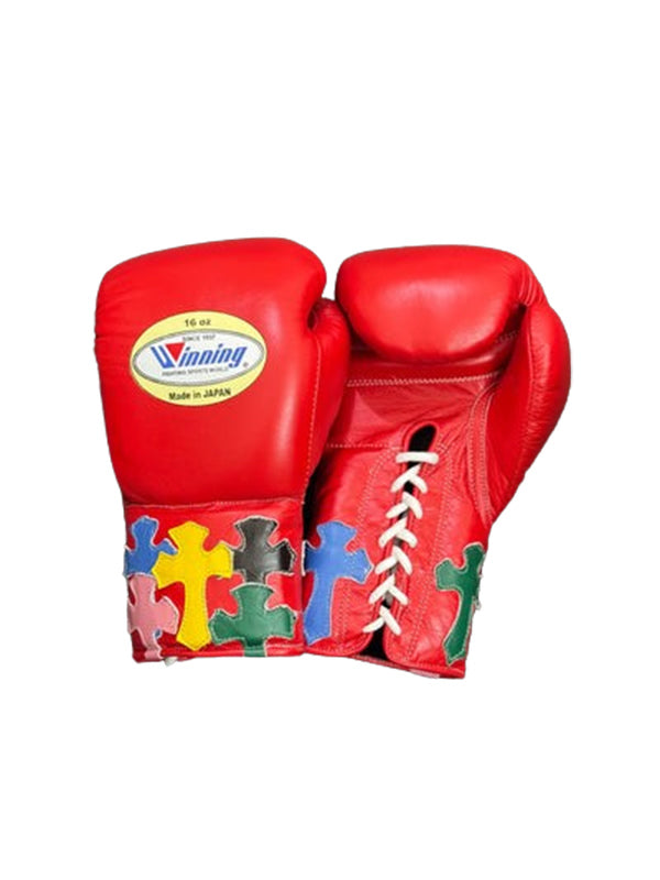 Red Handmade Chrome Heart Boxing Gloves | Limited Edition | Premium Quality | Cowhide Leather | Personalise your Logo or Name