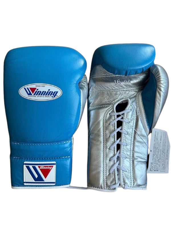 Sky Blue & Metallic Silver Pro Elite Boxing Gloves | Winnings | Personalise your name | 100% Pure Leather | Best Choice for Fighters
