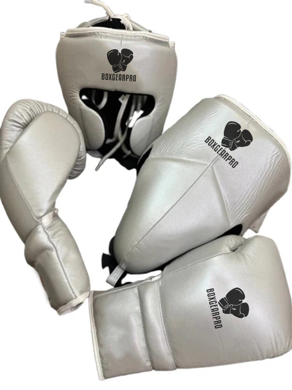 Metallic Silver Custom Handmade Boxing Sparring Kit
