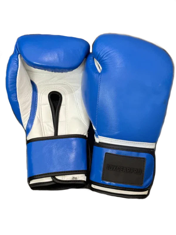 Blue & White Pro Elite Boxing Gloves | Personalise your name | 100% Pure Leather | Best Choice for Fighters