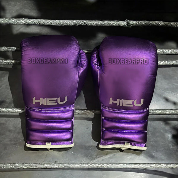 Metallic Purple and White Pro Elite Boxing Gloves | 100% Pure Leather | Best Choice for Fighters