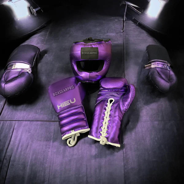 Metallic Teal Purple Boxing Set | 100% Pure Leather | Champions Choice