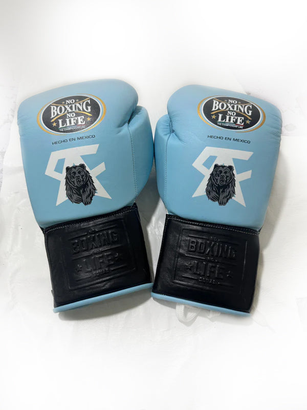 NO BOXING NO LIFE CA WITH BEAR LOGO SPECIAL EDITION TRAINING GLOVES - METALLIC GREEN / METALLIC GOLD  | 100% Pure Leather | Best Choice for Fighters